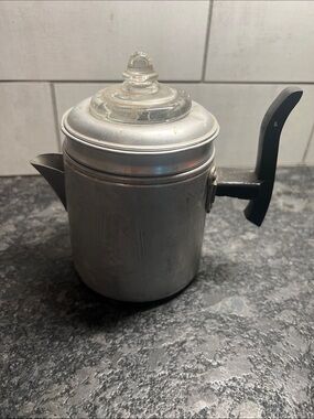 VintageDrip O Later Aluminum Stovetop Coffee percolator with Glass Lid - Silver